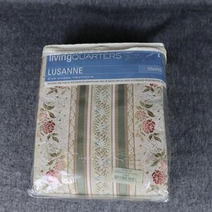 Living Quarters Lusanne Window Drapery Pair 84x84 Beige Floral Lined Rod Pocket